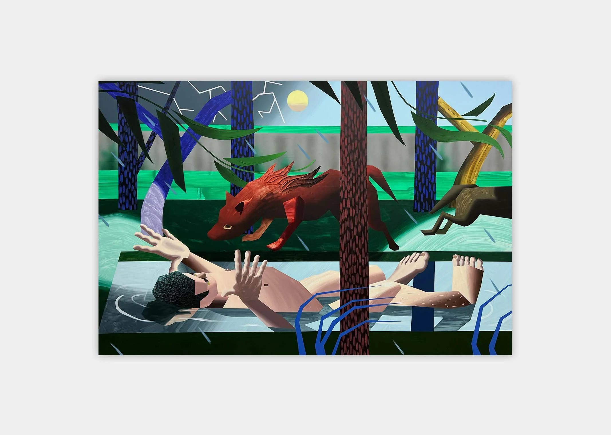 Brandon Lipchik,
Swimmer caught in a storm, 2022,
Oil and acrylic on canvas,
200 × 300 × 10 cm