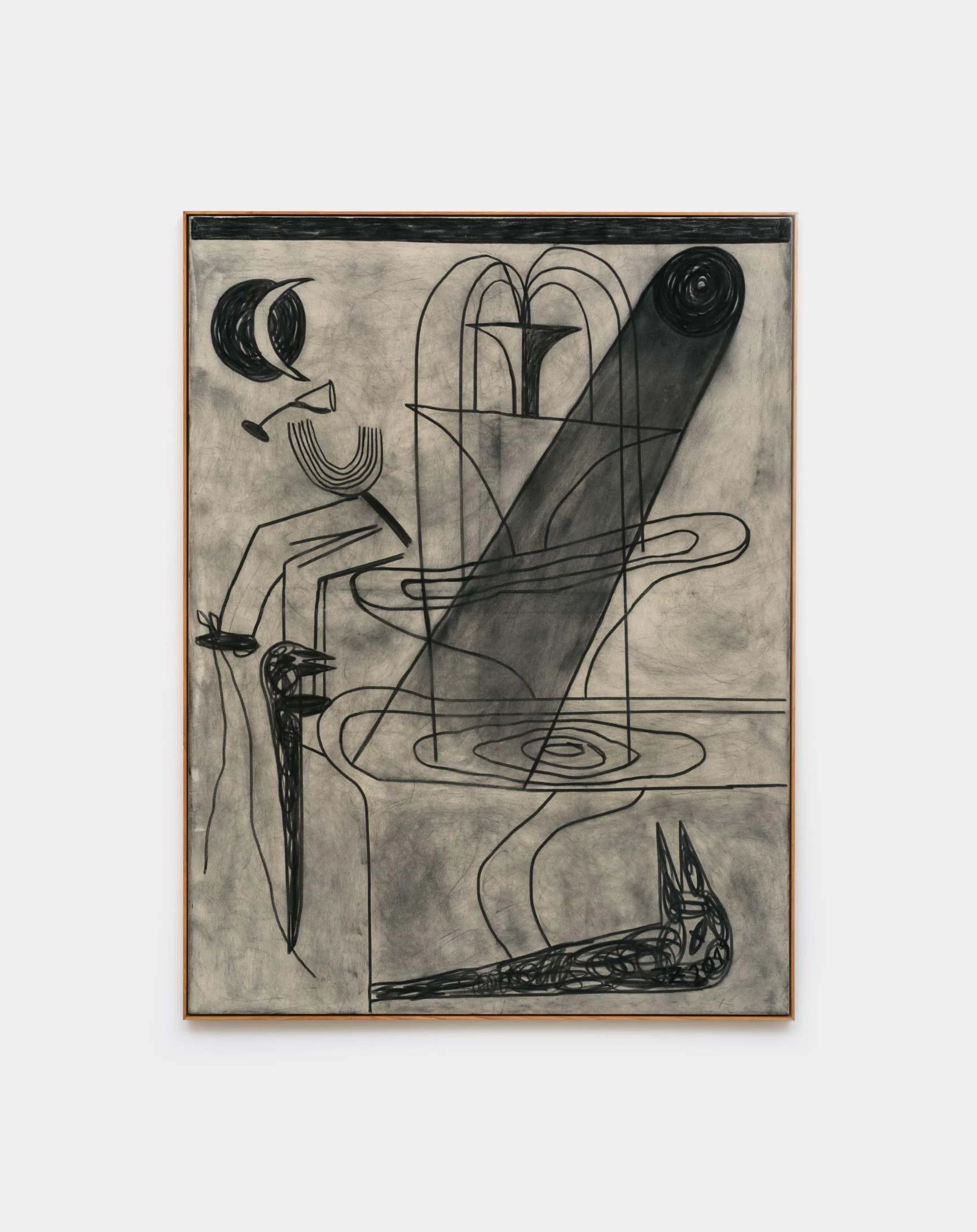 Jan Zöller, Thinking about life at the magic fountain, 2019,
Charcoal on canvas,
165 × 125 cm