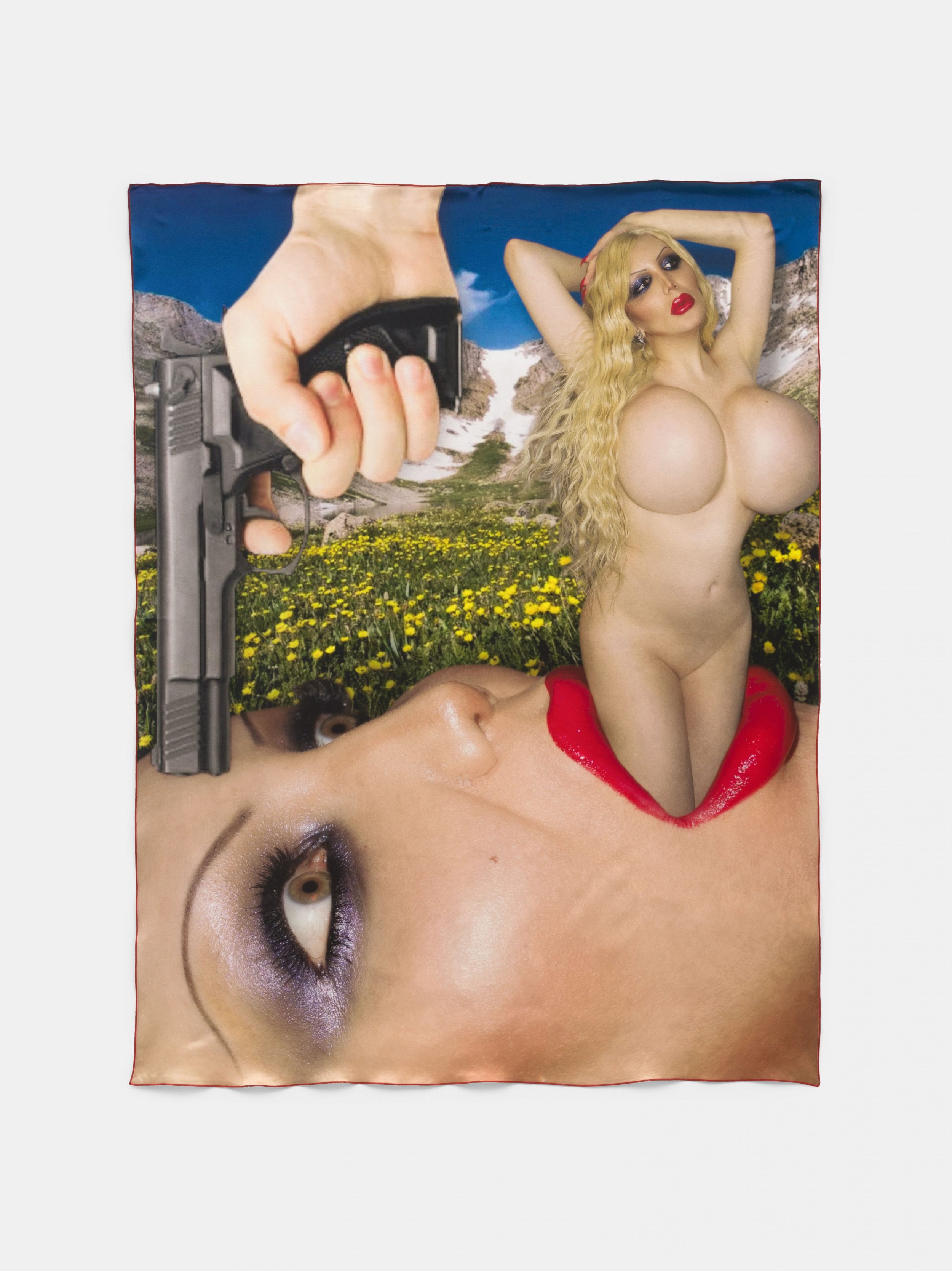 Ivana Vladislava,
Friss oder stirb, 2025,
Thermal Sublimation print on silk 120 x 90 cm,
47 1/4 x 35 3/8 in Unique
