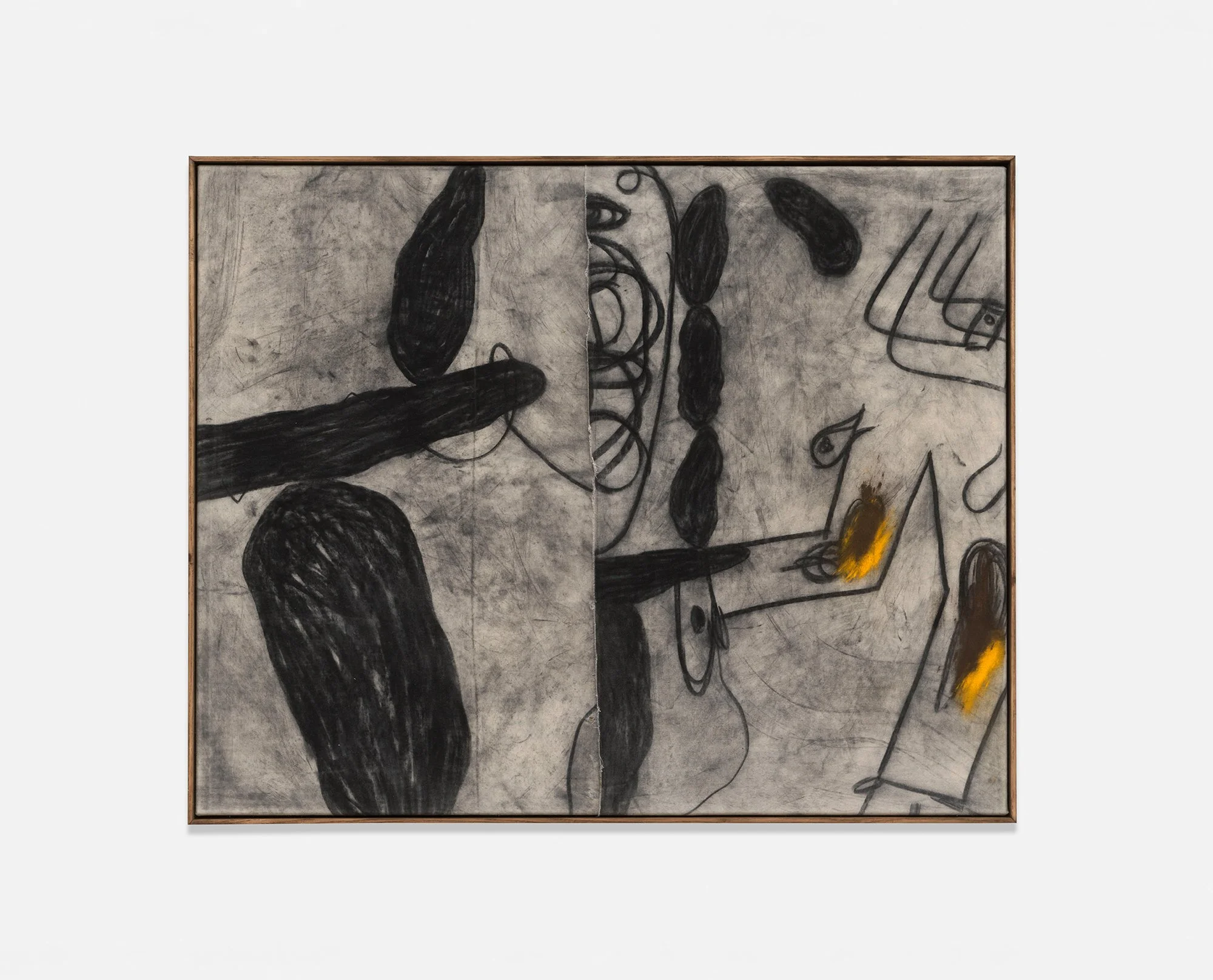 Jan Zöller,
Memories of essential ignorances, 2024,
Charcoal and pastel und sewn canvas,
80 × 100 cm