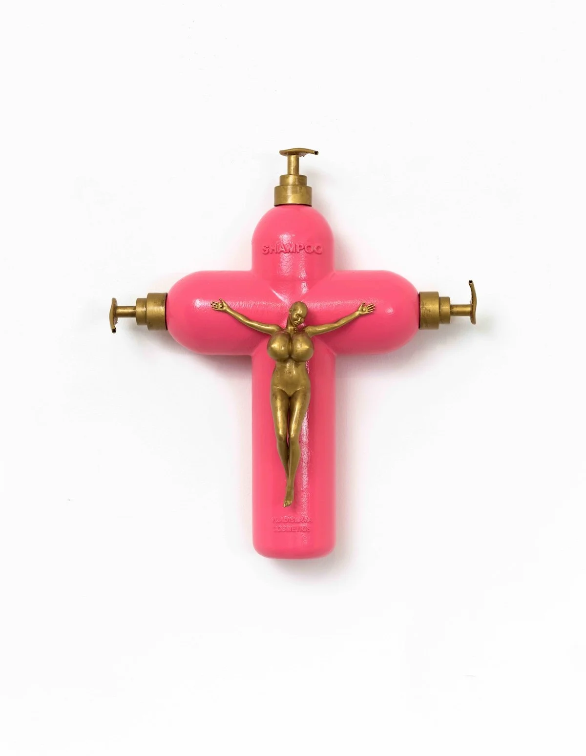 Ivana Vladislava, Kruzifix Your Hair, 2026, Resin, acrylic, 24k liquid gold finish, 27 x 25 x 10 cm, 10 ⅝ x 9 ⅞ x 4 in (IV051)