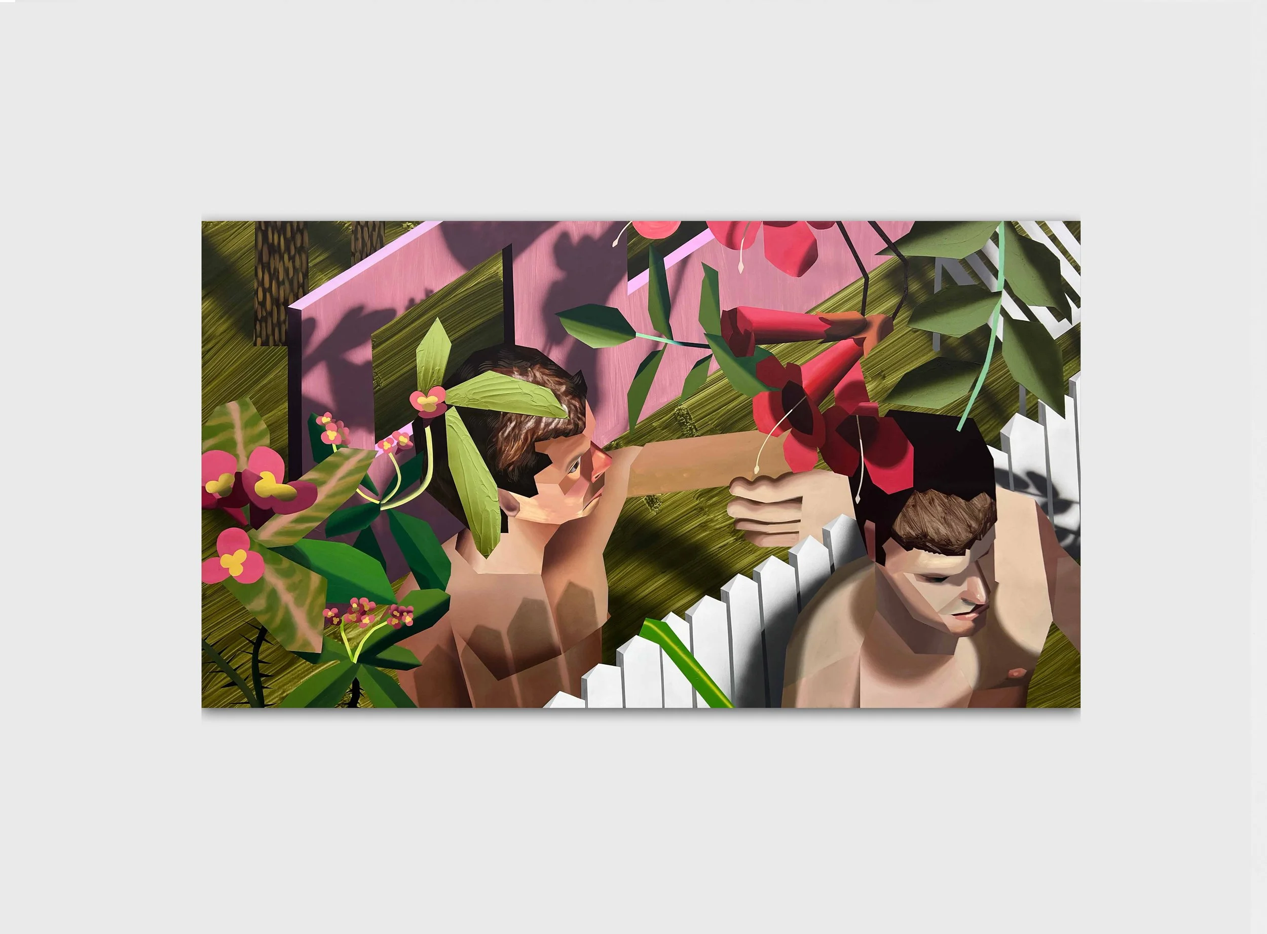 Brandon Lipchik,
Joey in Garden, 2022,
Oil and acrylic on canvas,
140 x 250 cm