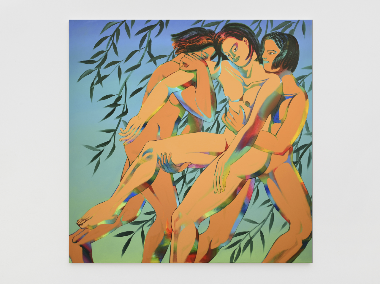 Nam Kim,
Rather be swept away, 2025,
Acrylic and oil on canvas,
150 × 150 cm