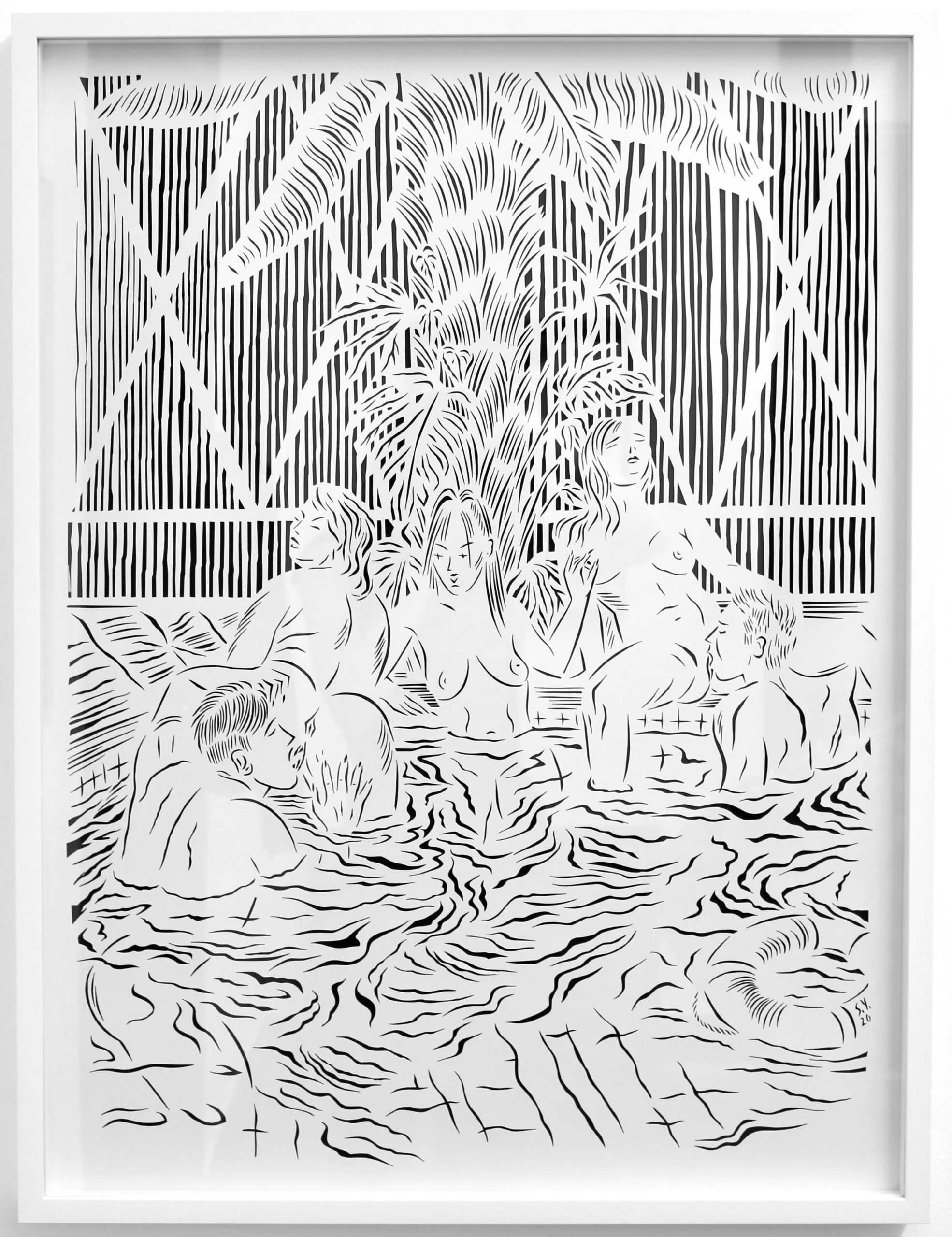Sonja Yakovleva, Poolparty, 2020,
Paper cut,
sheet: 80 × 60 cm