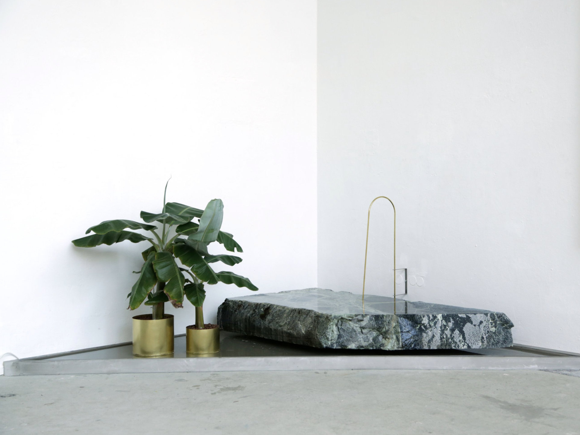 Stefan Knaut, Big Mike,
200 cm x 200 cm x 80 cm, Serpentine, Water, Brass, Musa 'Gros Michel'