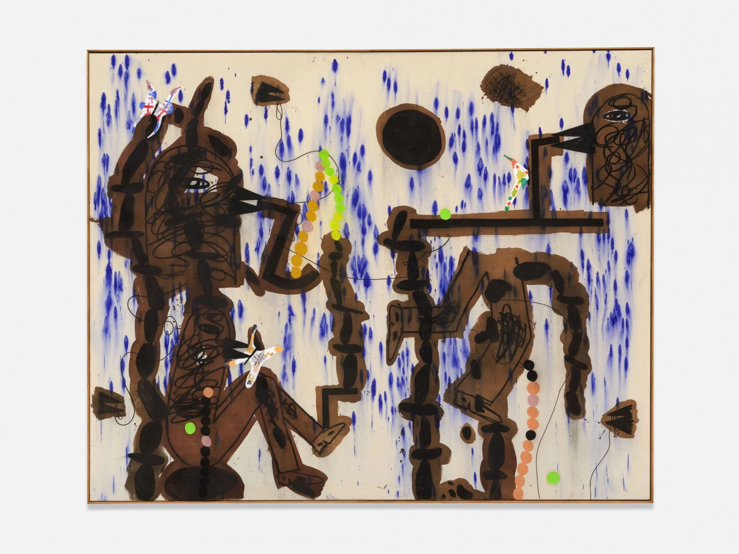 Jan Zöller,
It's still raining while some never dream, 2024, Ink, mordant, pastel and charcoal on canvas,
200 x 250 cm