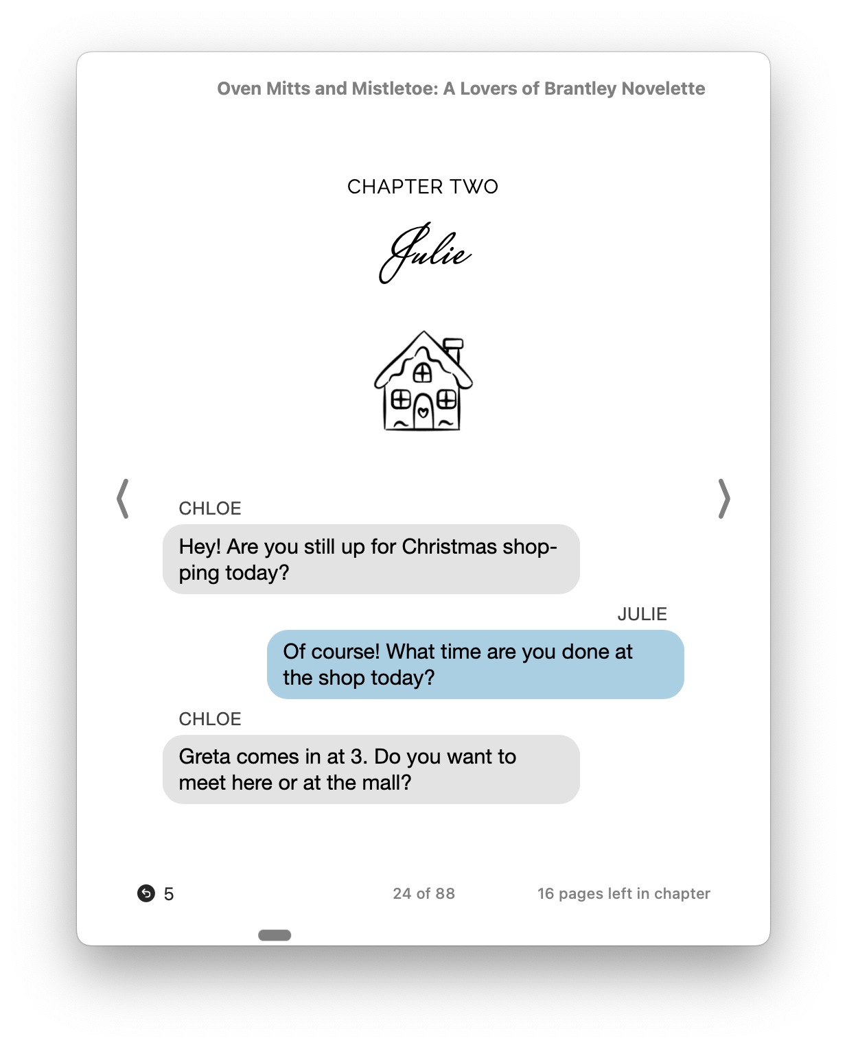 Oven Mitts and Mistletoe by Hazel Wilder eBook Sample Page with Text Messages