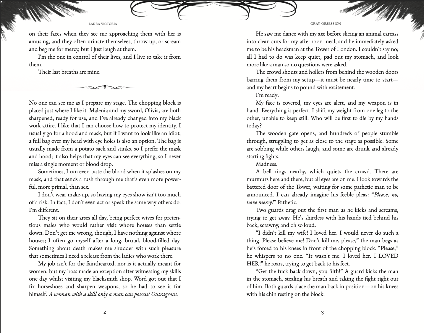 Gray Obsession by Laura Victoria Sample Page with Dinkus