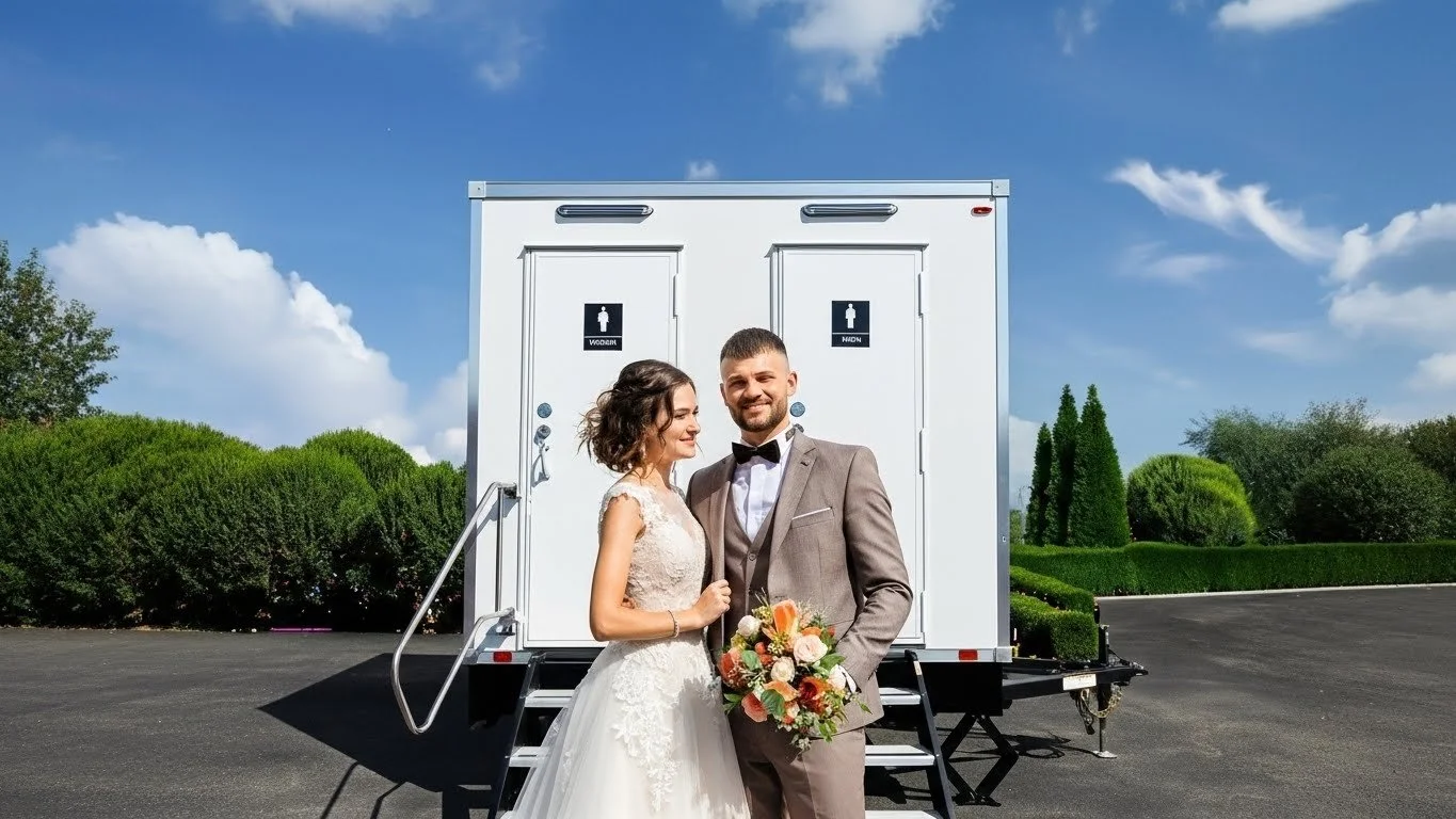 Restroom trailer rental for outdoor wedding in Central Virginia