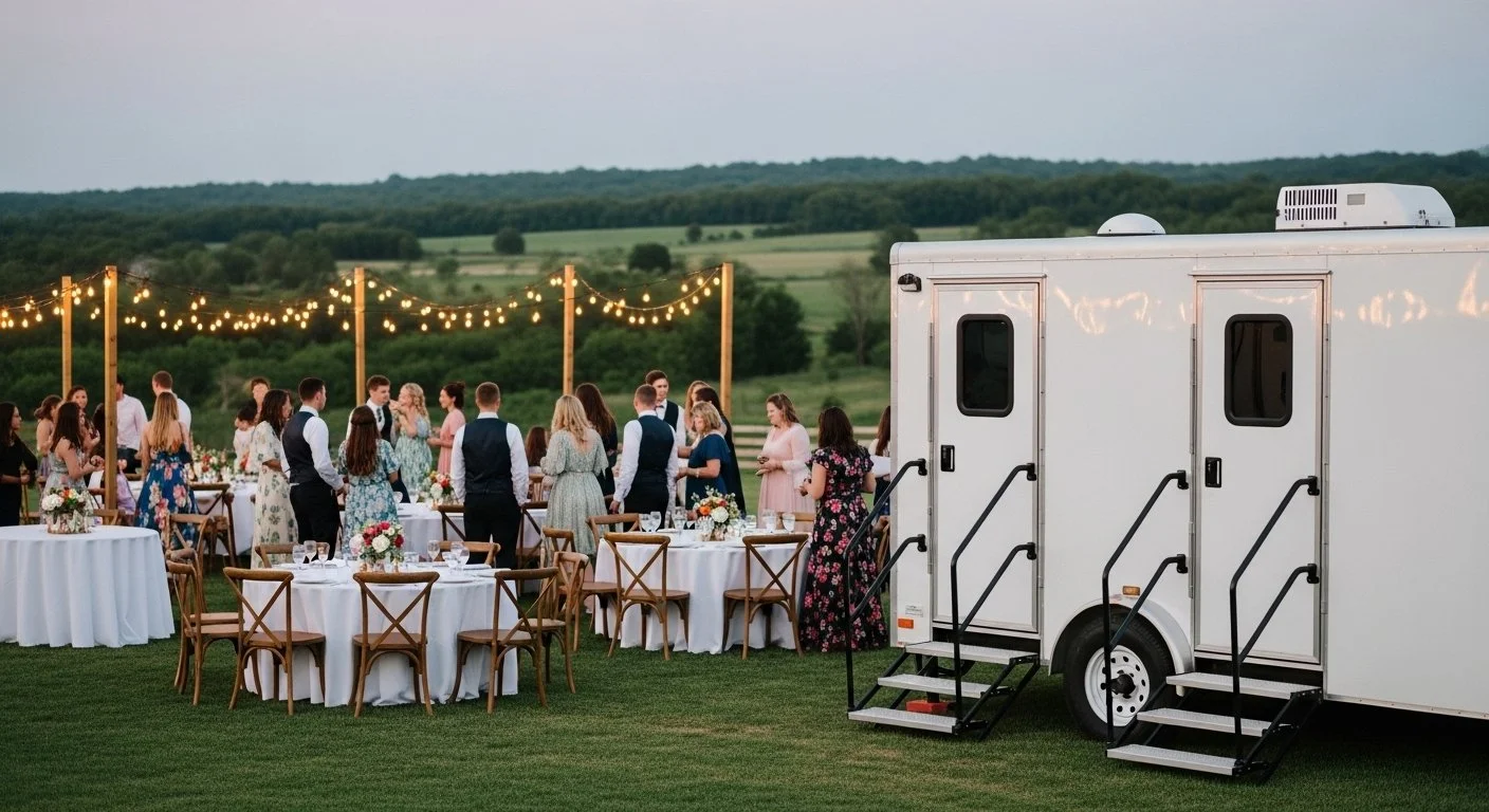 outdoor wedding mobile restroom trailer for Richmond, Virginia