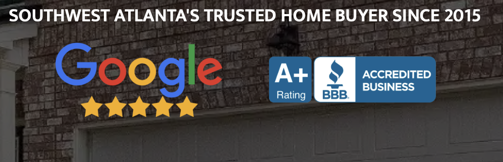 Signboard with text indicating trust since 2015, Google five-star rating, and A+ Better Business Bureau accreditation, located on a brick wall.