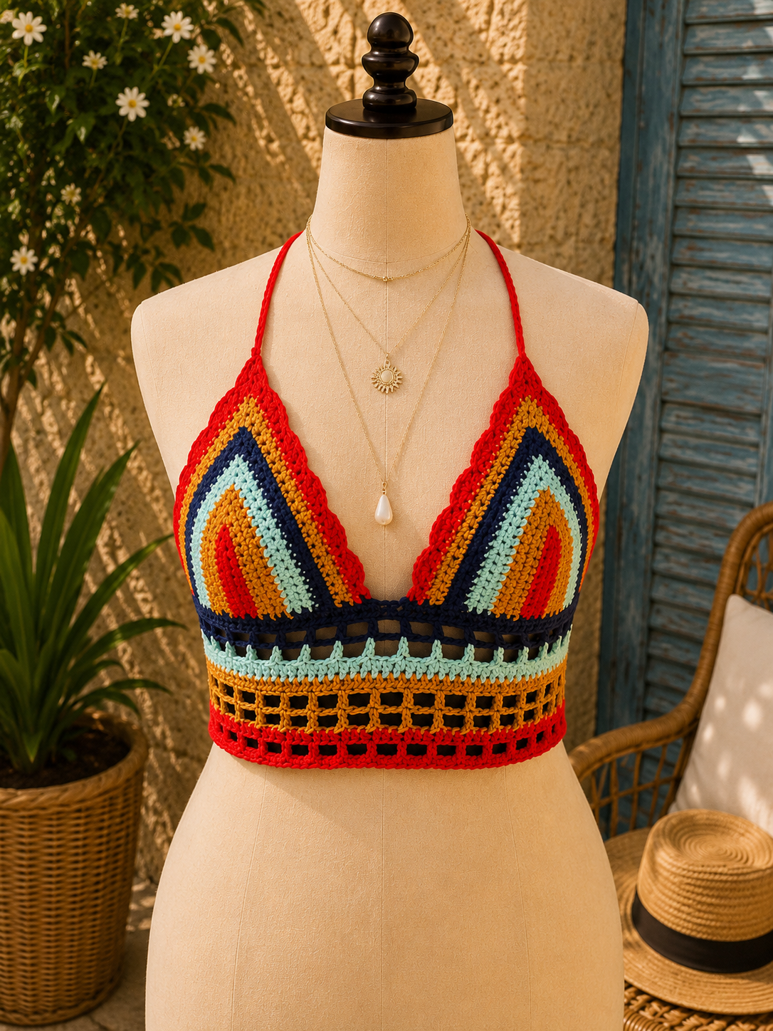 Retro Rainbow Crochet Bralette