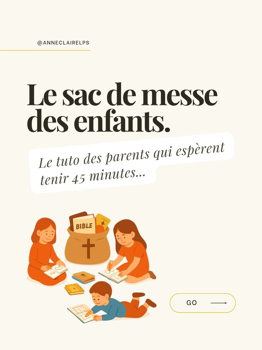 Mon sac de messe des enfants, c'est un objet vivant : il &eacute;volue avec l'&acirc;ge 😅.

La nourriture par exemple : je prends, mais c'est r&eacute;serv&eacute; aux moins de 2 ans. Mon fils de 3 ans commence &agrave; &ecirc;tre en mesure de se te