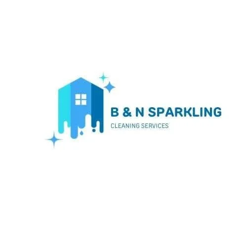 Logo for B & N Sparkling Cleaning Services with a blue house icon and sparkles