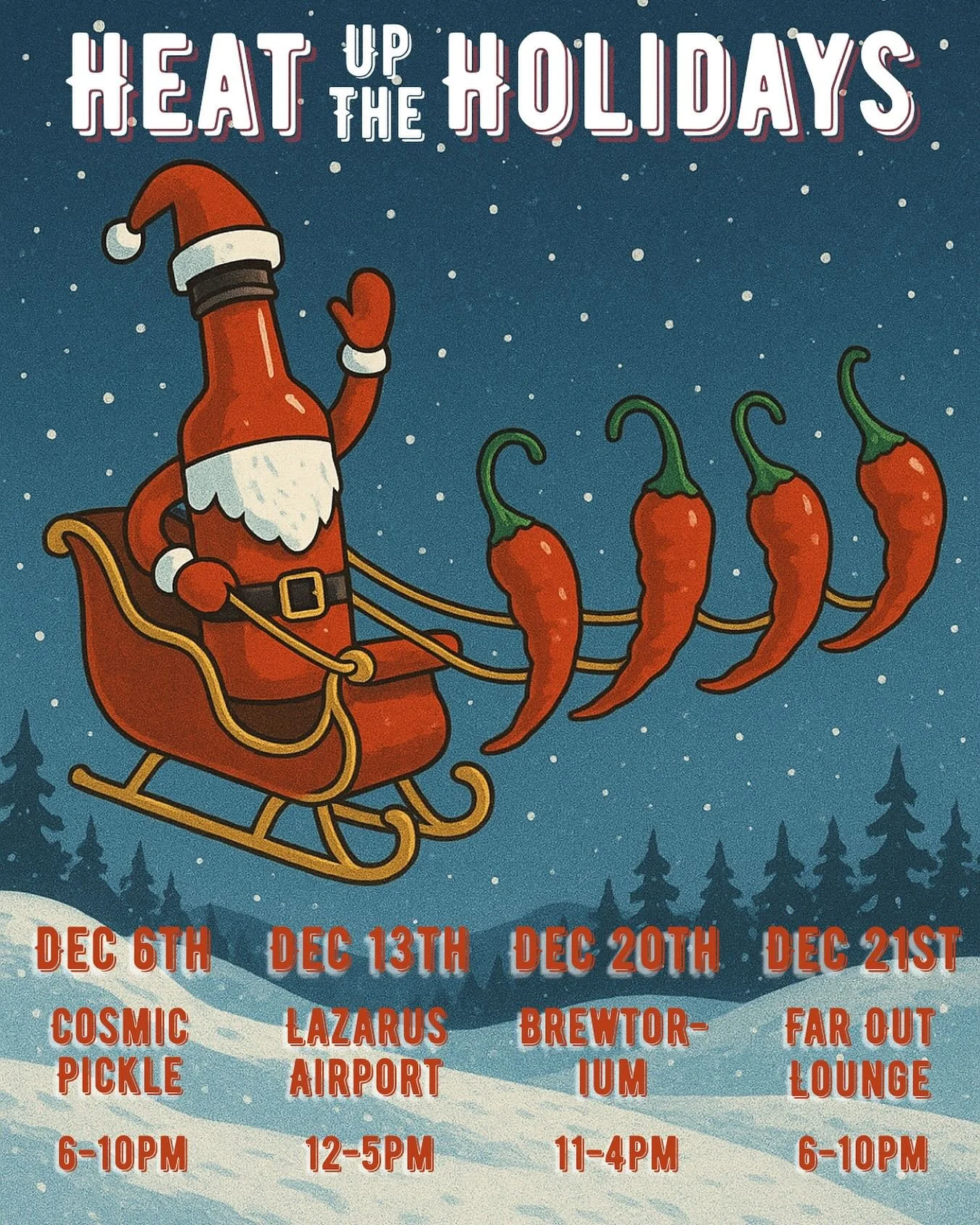 Heat up the holidays with Undead Pepper Co.! We&rsquo;re doing four markets over the next month so you can stuff some stockings with unbearable warmth. We&rsquo;ve got gift boxes, stickers, and more flavor than St. Nick can handle. We&rsquo;ll even s