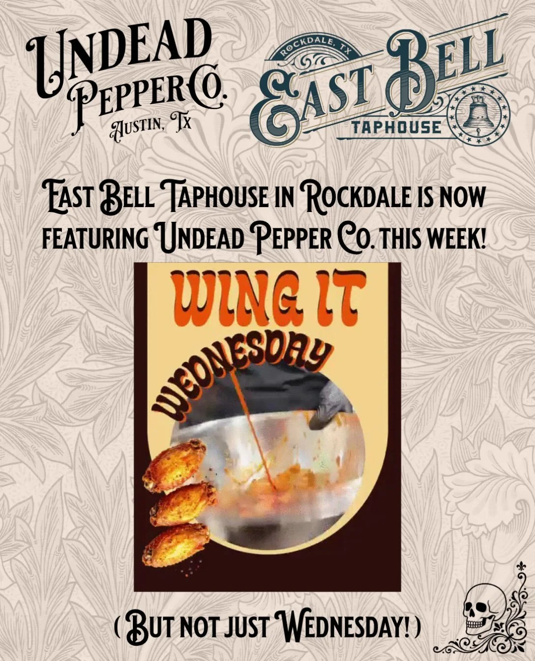 The Undead are super pumped to announce that @theeastbelltaphouse in Rockdale is featuring our Teeny Weeny Green Bikini on their wings this week!! Go out, grab some wings and a beer while the supplies last! This special runs through Saturday! They al