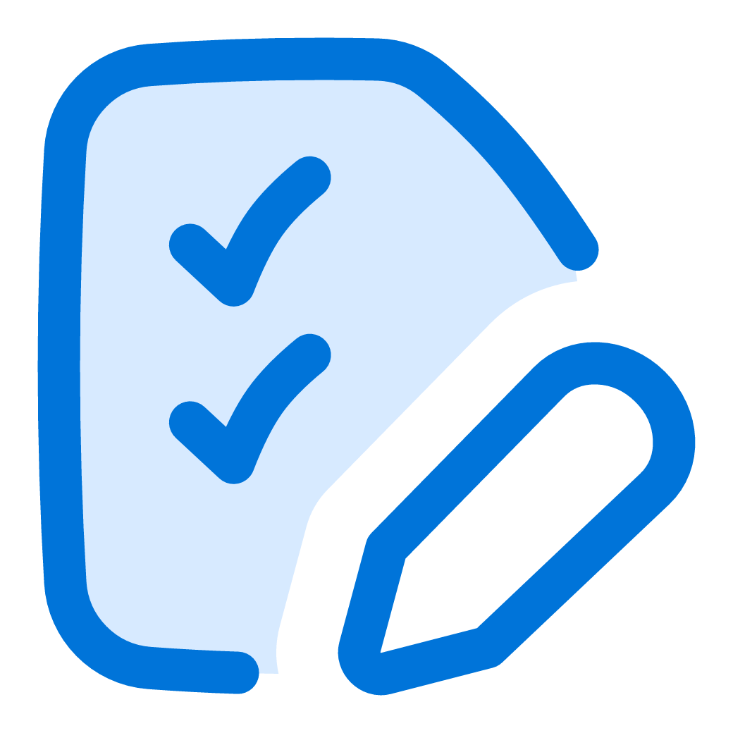 Illustration of a checkmark list with two checkmarks inside a notepad and a pencil.