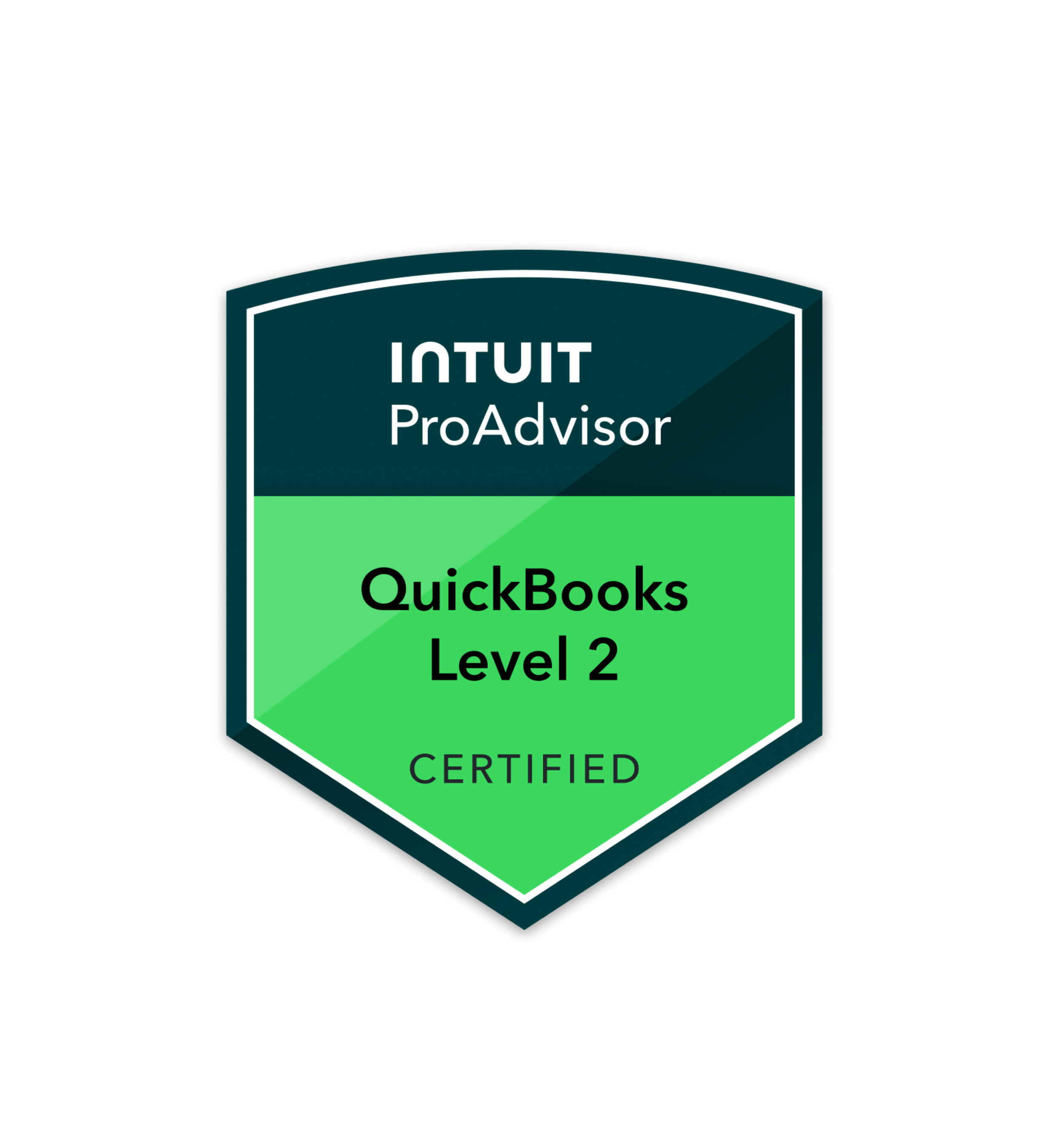 Badge from Intuit ProAdvisor program, Level 2 certification for QuickBooks.