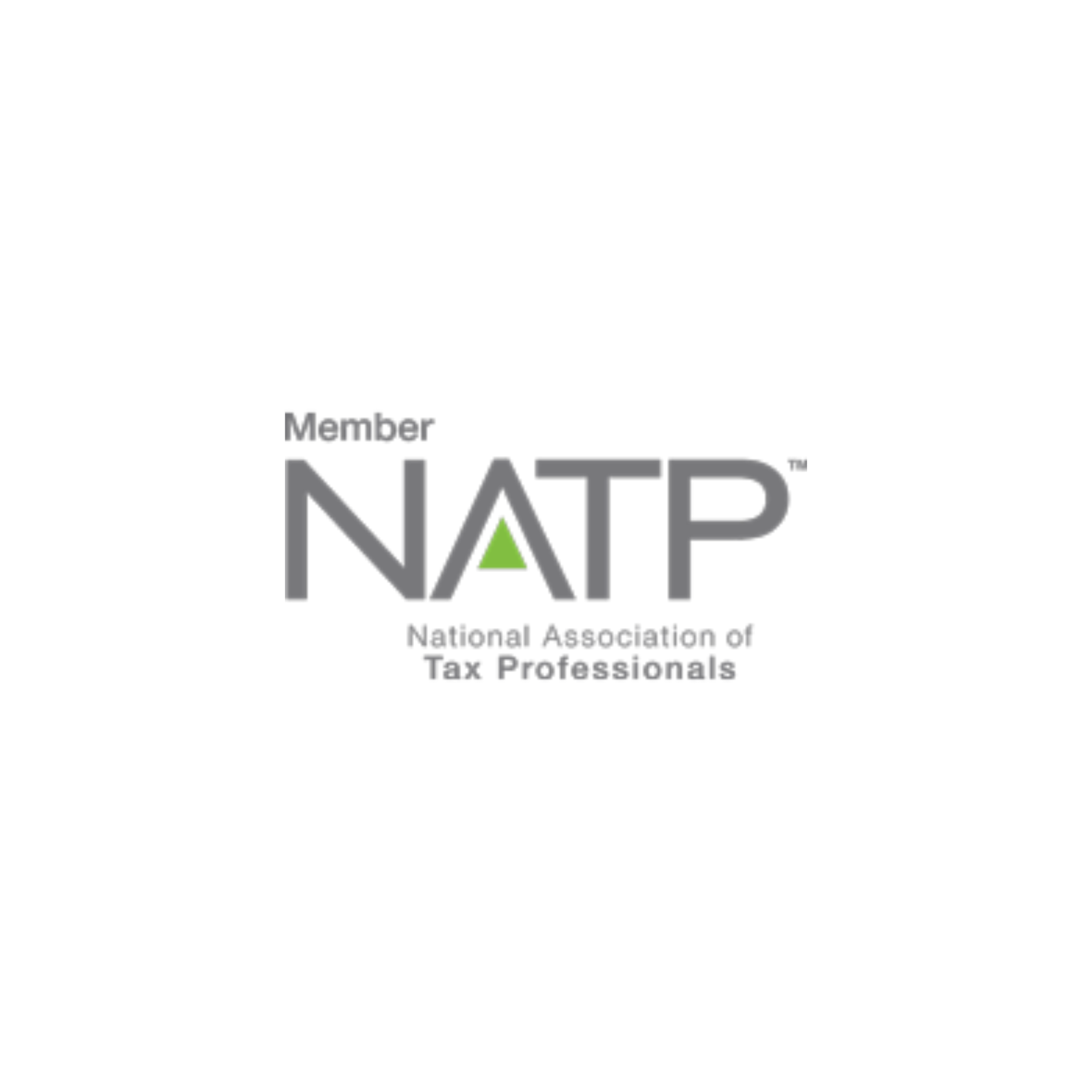 Logo of the National Association of Tax Professionals with black background, blue line, and green triangular element.