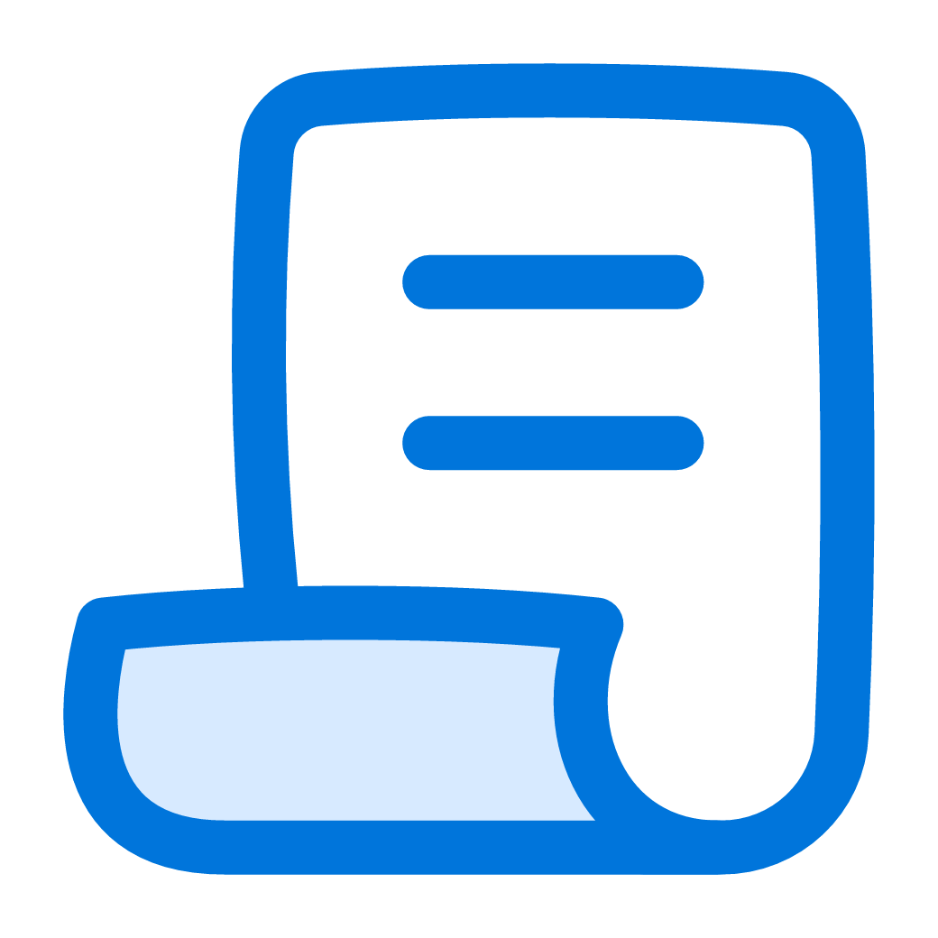Icon of a white and blue file folder with two horizontal lines indicating text.