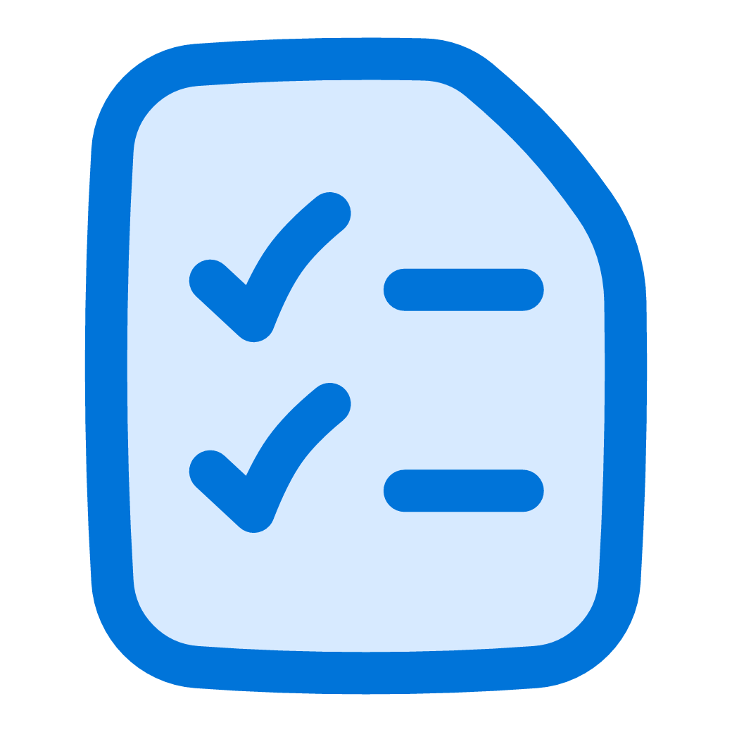 Illustration of a checklist with two checked items, outlined in blue.