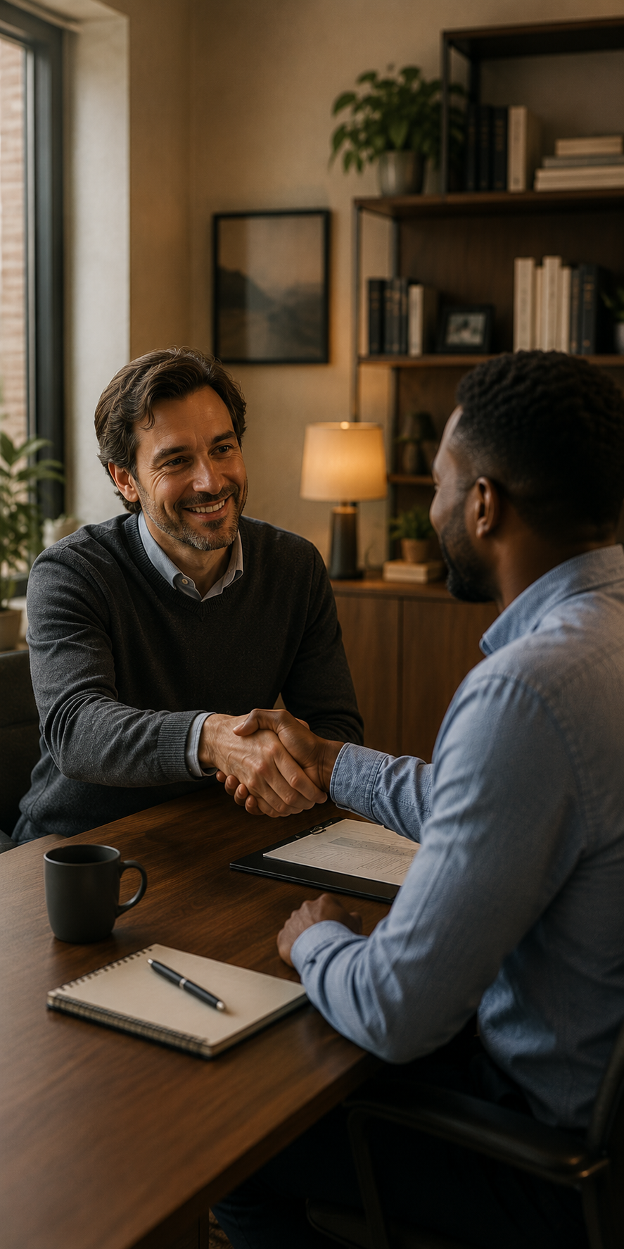 MDP Advisory financial advisor welcoming a business owner — personalized bookkeeping and advisory partnership