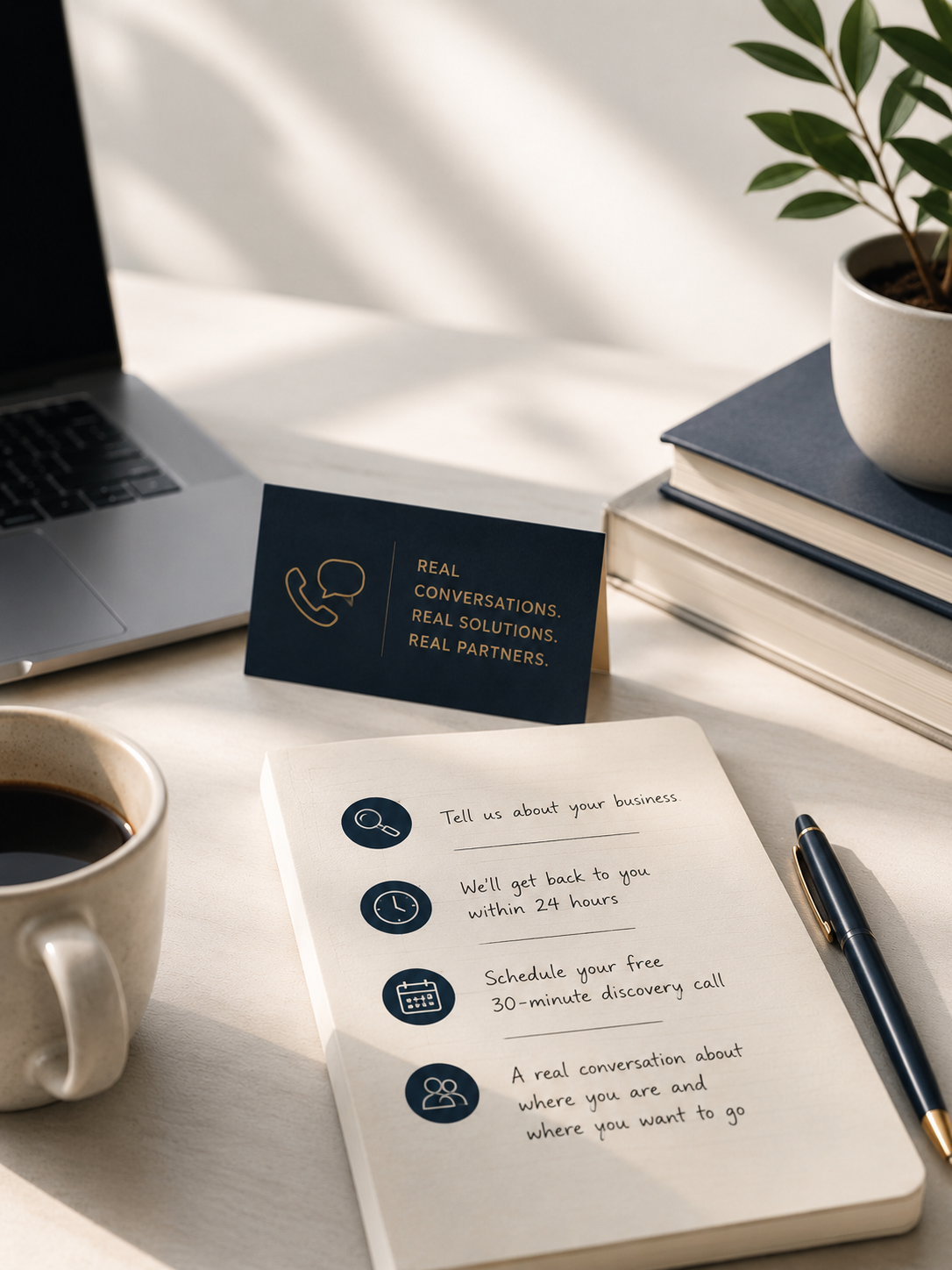 MDP Advisory contact process — real conversations, real solutions, free 30-minute discovery call for business owners