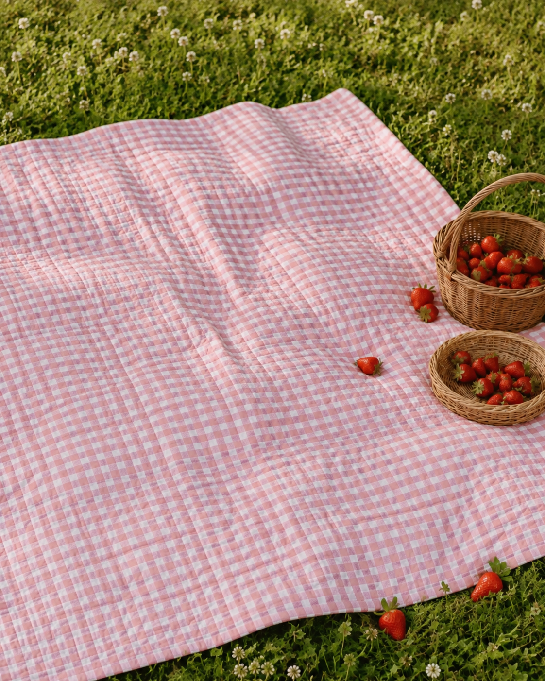 Pink Gingham Quilted Throw Blanket