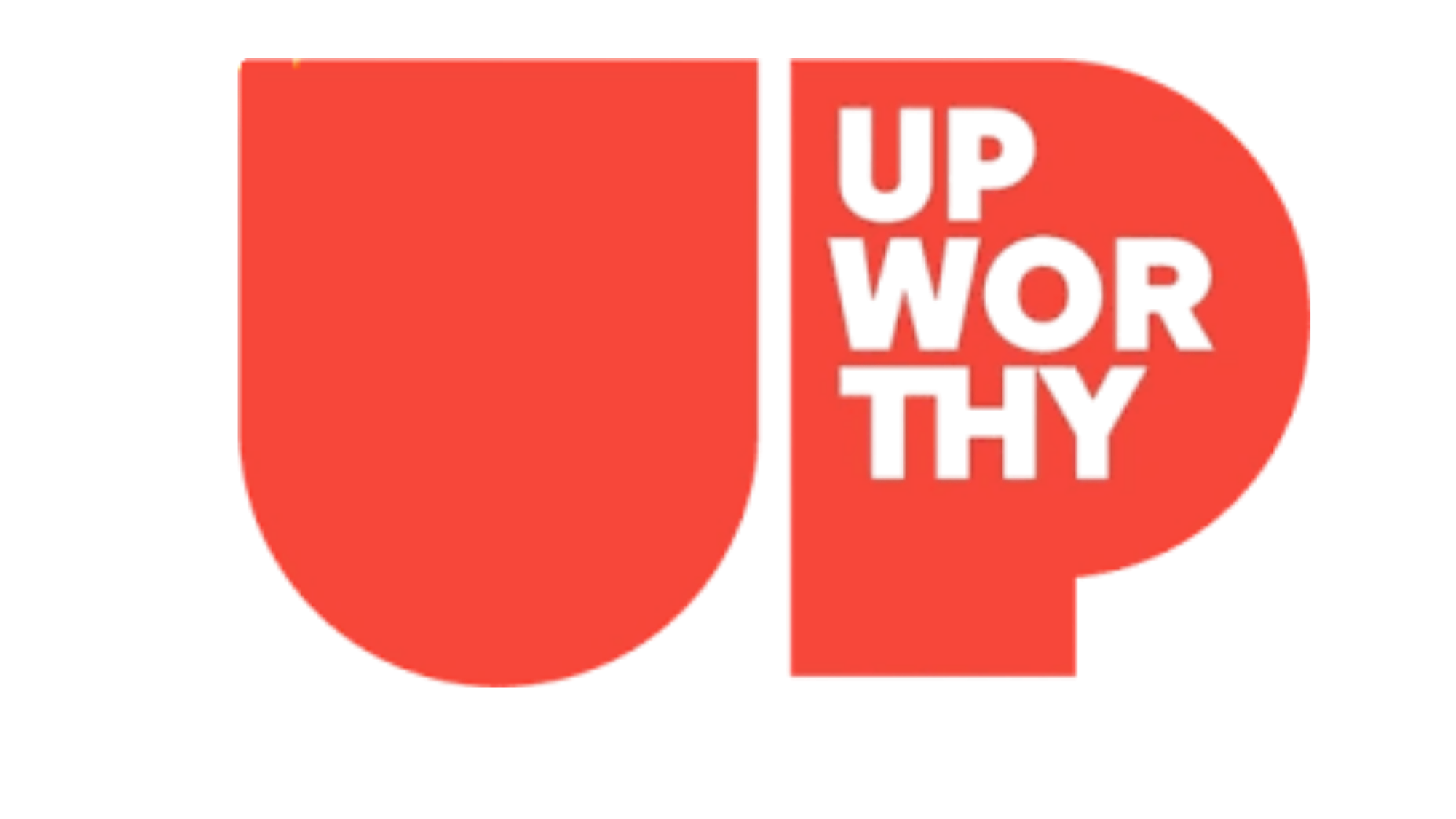 A red heart-shaped object with a rectangular section containing the text 'UPWORTHY' in cut-out letters.