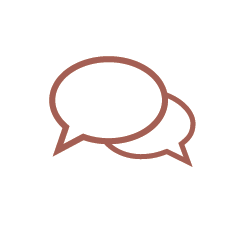 Two overlapping speech bubbles, one larger and one smaller, inside a circle.