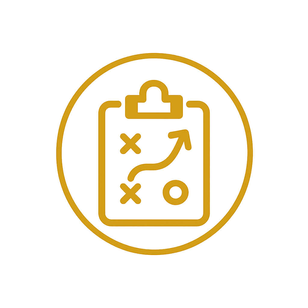 A yellow digital icon of a clipboard with drawing lines and symbols, including X's, an arrow, and a circle, on a gray background.