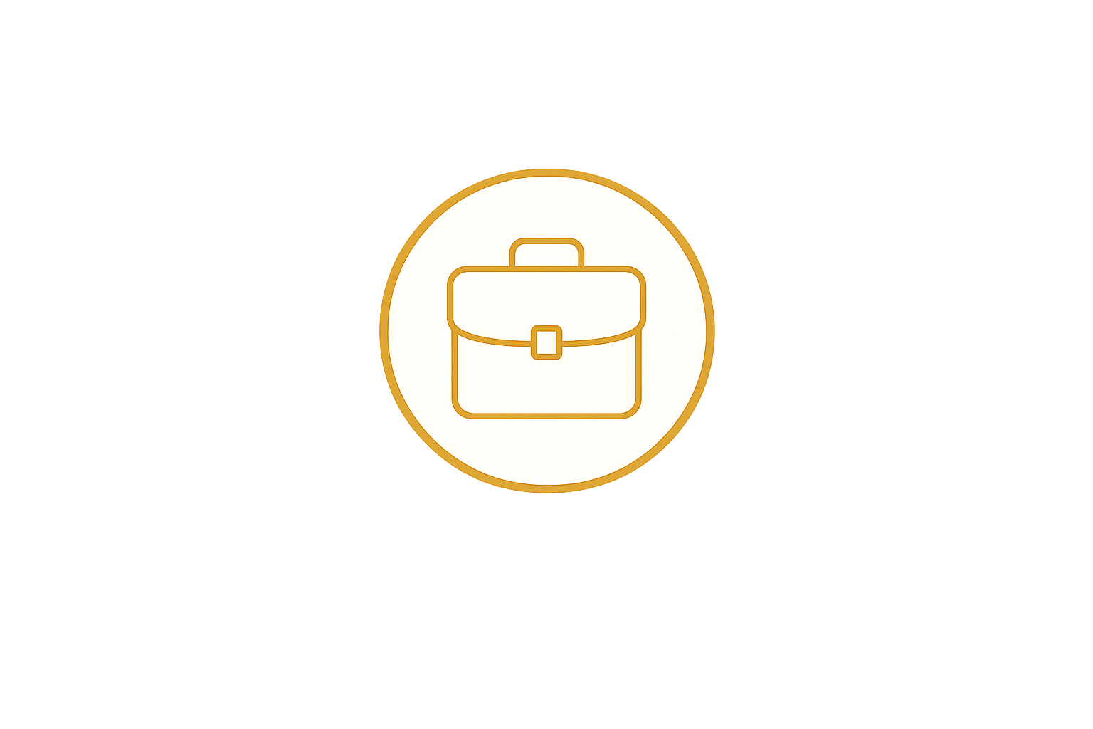 Icon of a briefcase within a glowing white circle on a gray background.