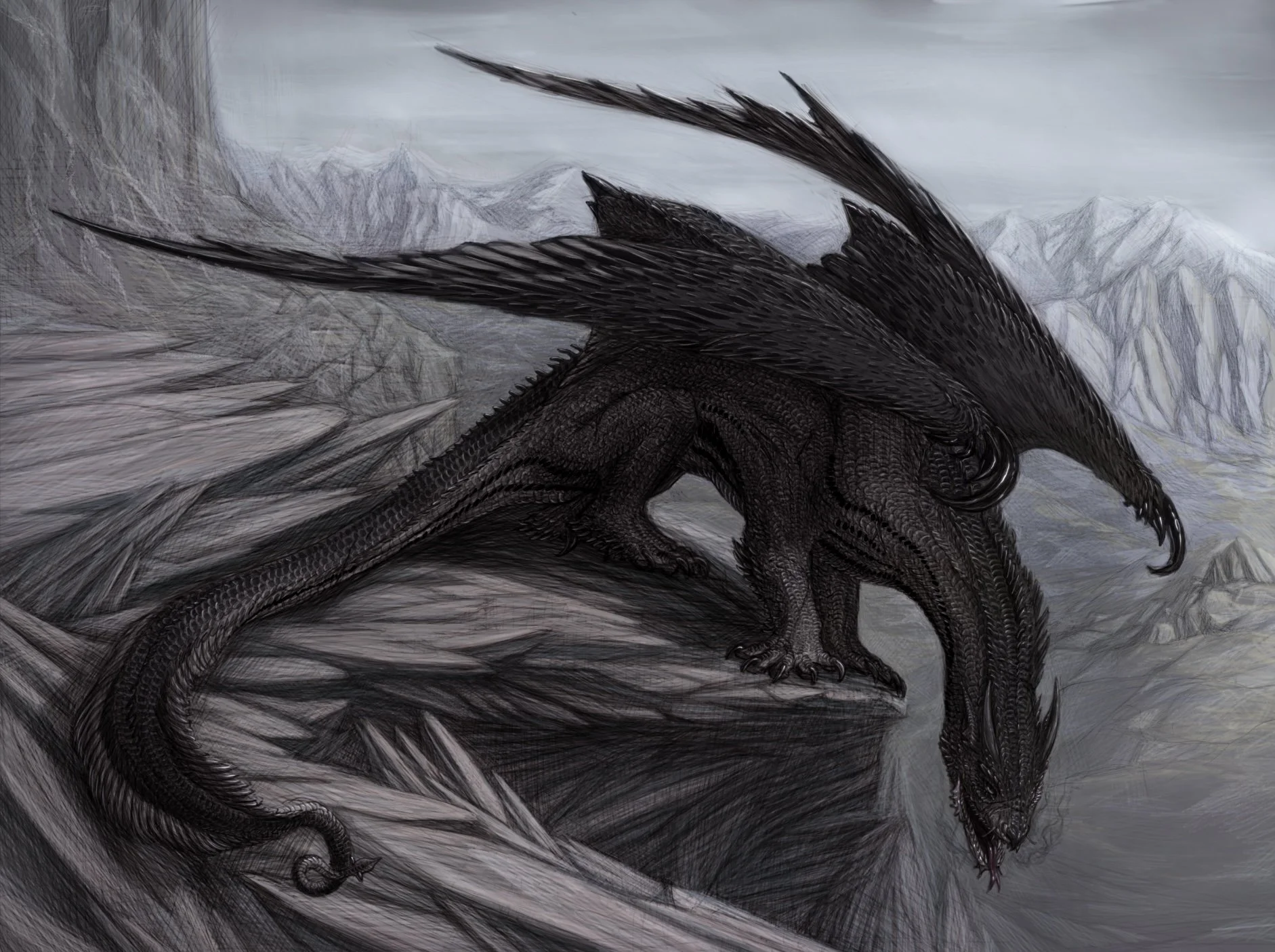 Black Mountain Dragon Digital Painting