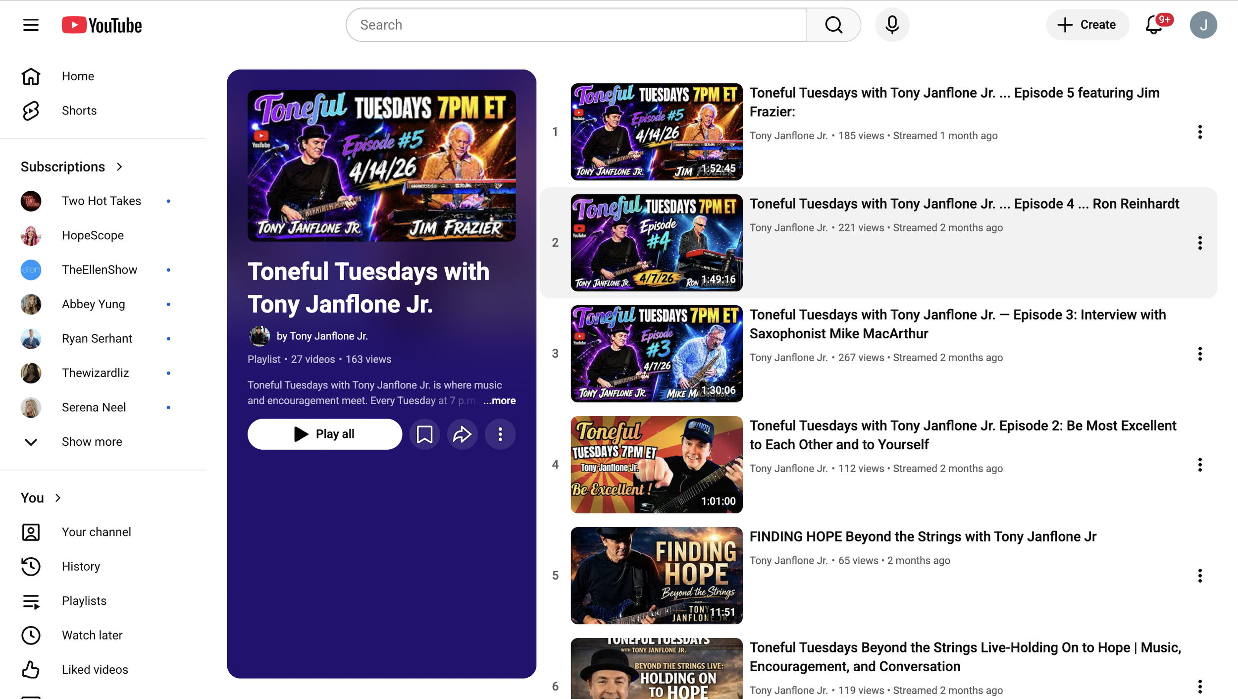 Toneful Tuesdays Podcast with Tony Janflone Jr.