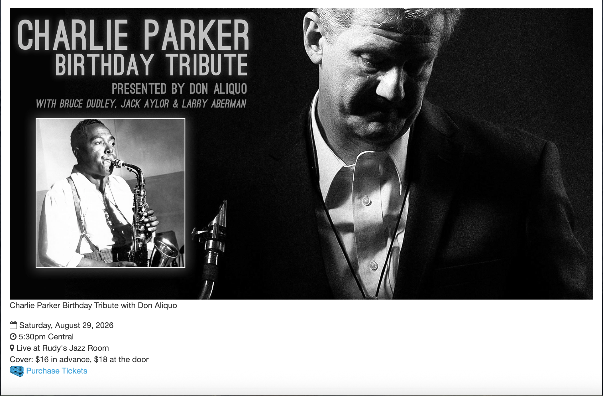 Charlie Parker Birthday Tribute with Don Aliquo
