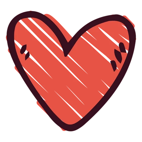 Illustration of a large, red, hand-drawn heart with a dark outline.