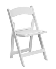 White resin padded wedding chair rental for weddings and special events.