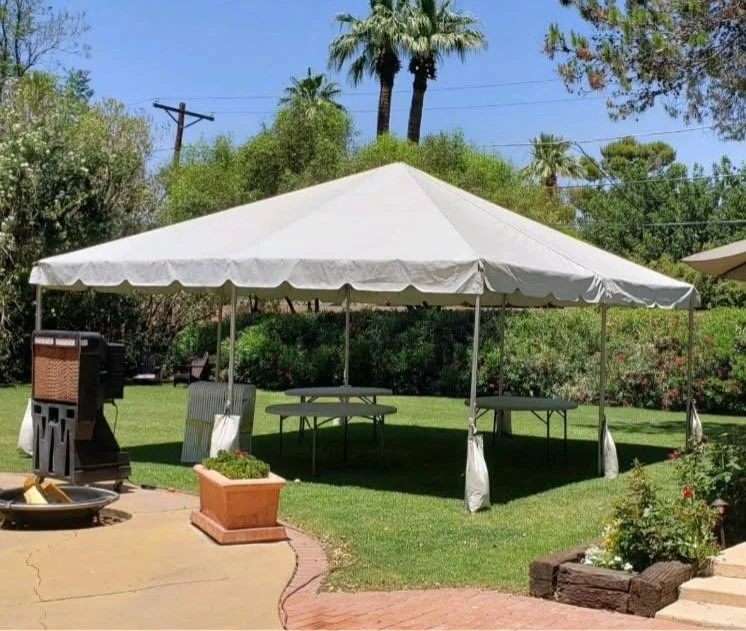 White frame tent set up for an outdoor event in the Phoenix area