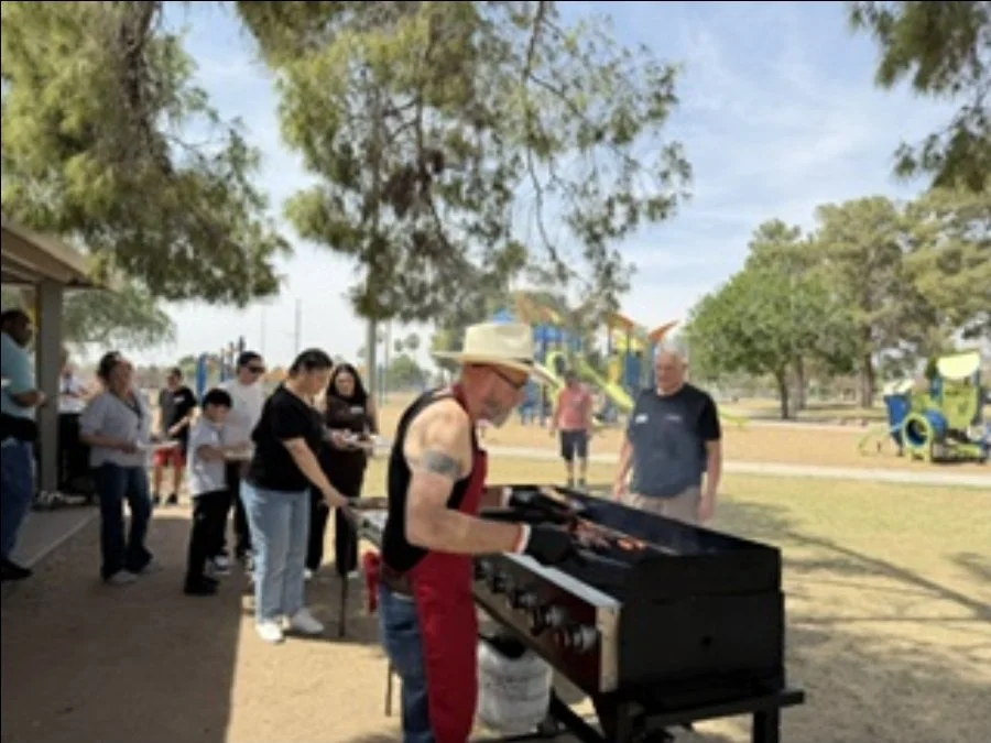 Outdoor grill rental being used for cooking at a park event in Phoenix, Arizona.