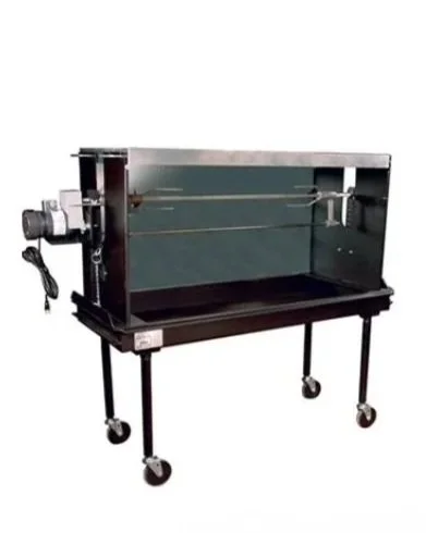 A laboratory heating mantle with metal heating rods enclosed chamber, mounted on a mobile stand with wheels.