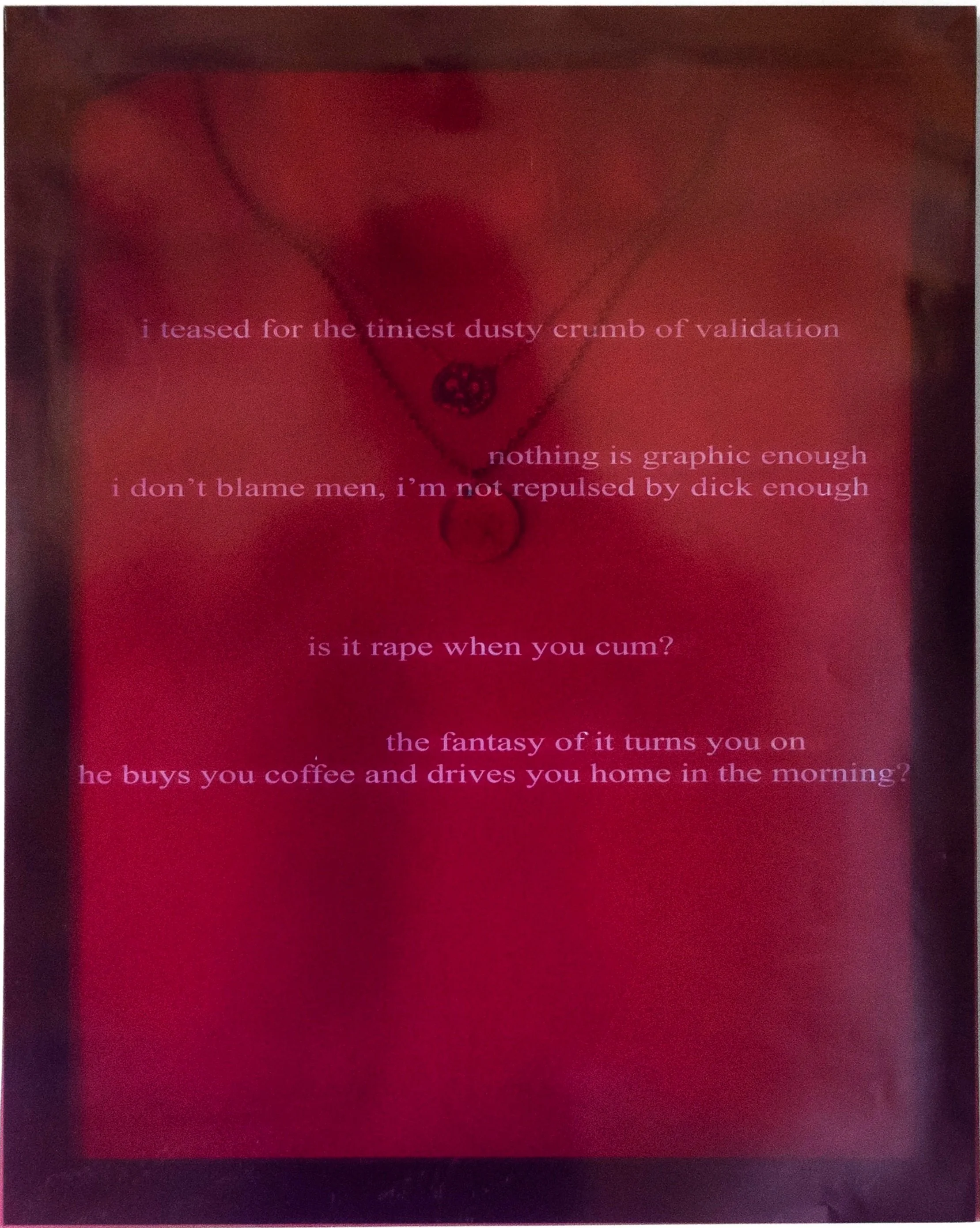 A dark red background with pink text that contains a series of provocative questions and statements about intimacy, sexuality, and human relationships.