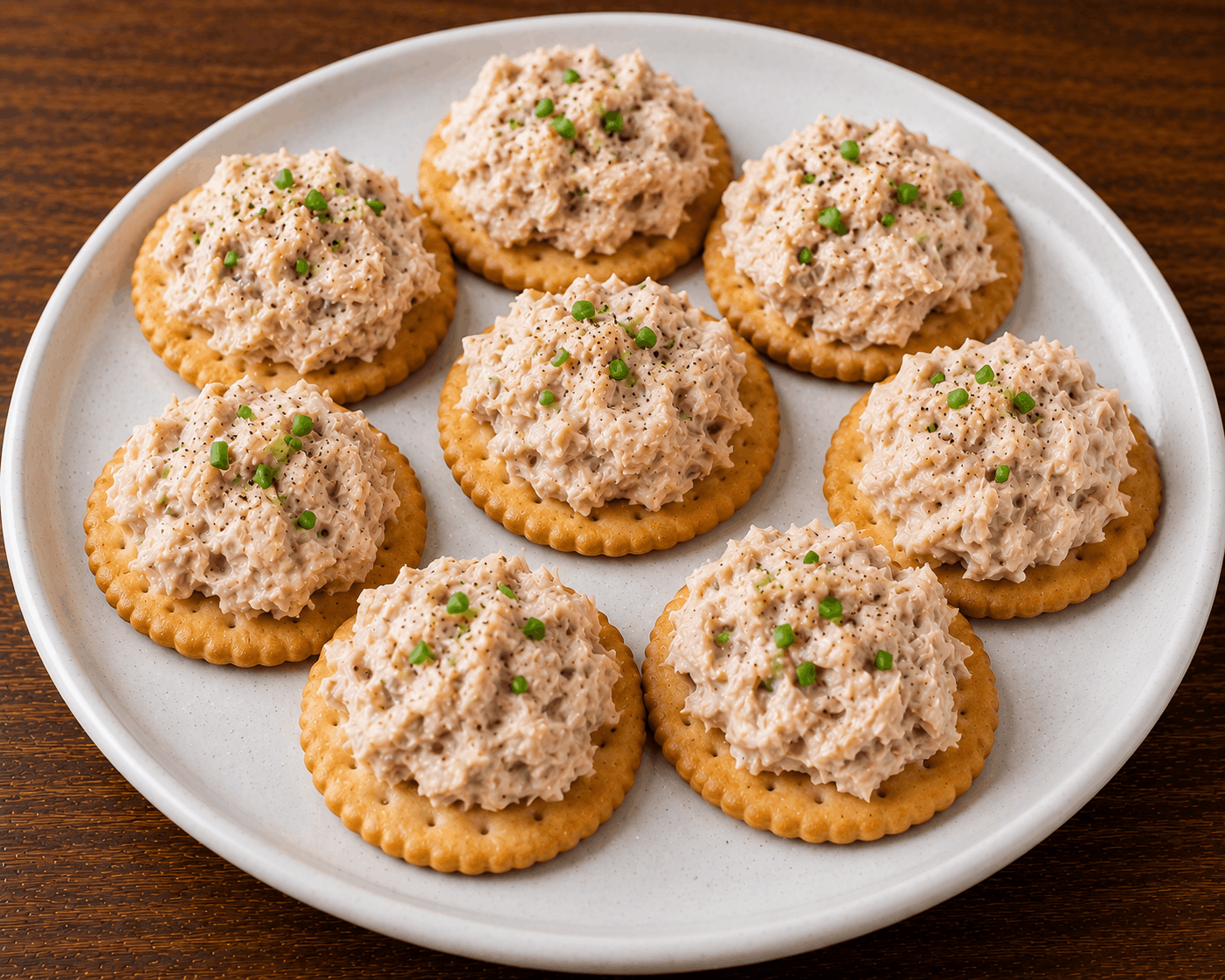 Tuna and crackers served as a healthy high-protein snack.