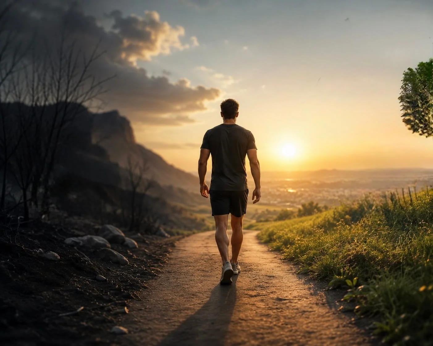 Man walking outdoors as part of an active recovery day to support fitness and muscle recovery.