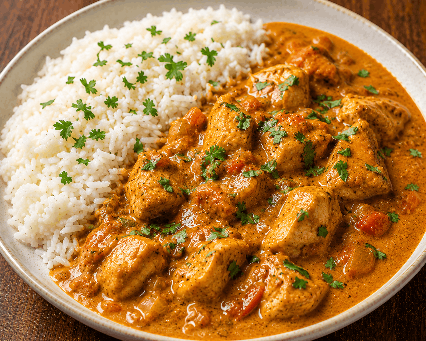 Chicken curry served with rice as a healthy high-protein meal.