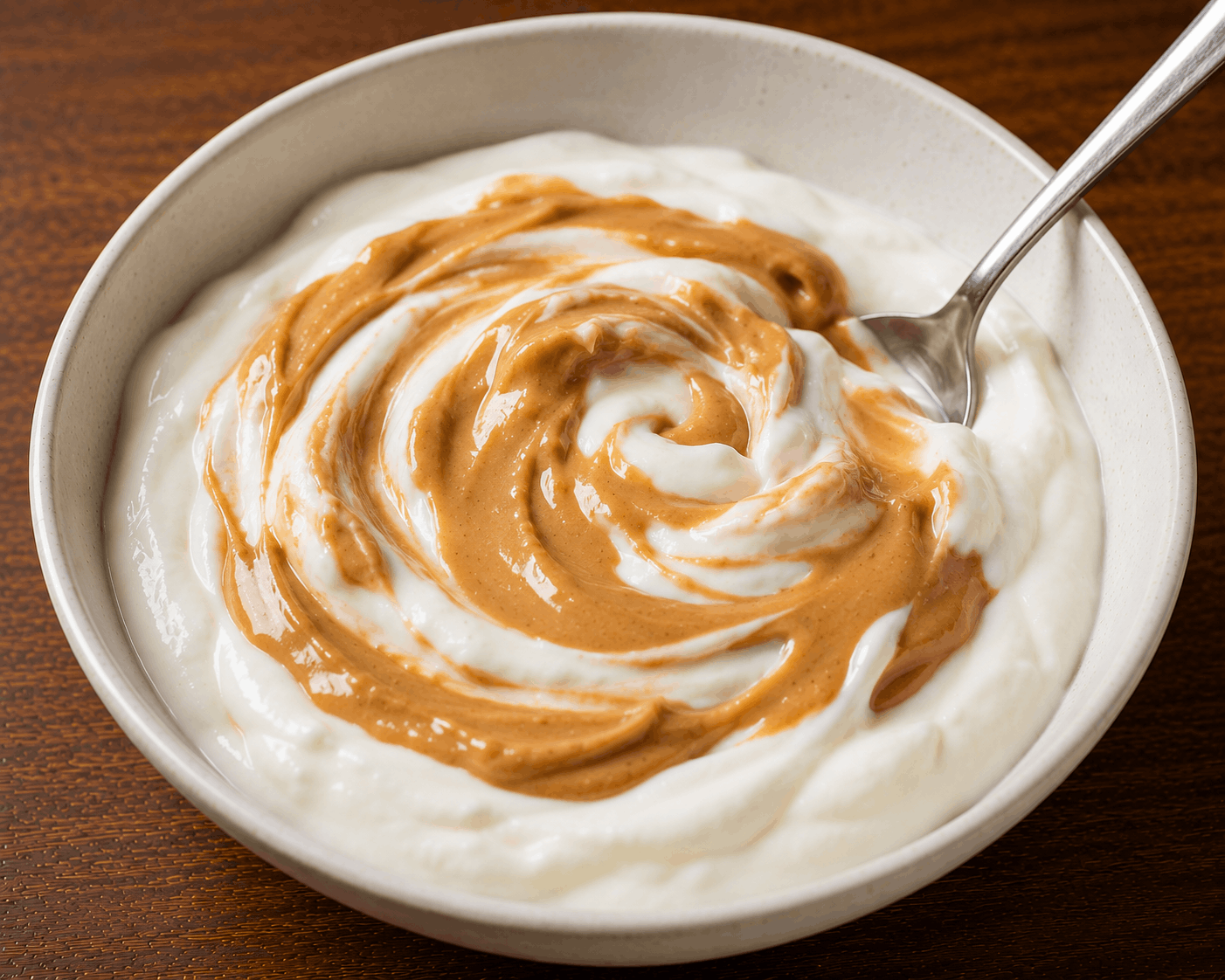Creamy peanut butter protein yogurt served as a healthy high-protein breakfast or snack.