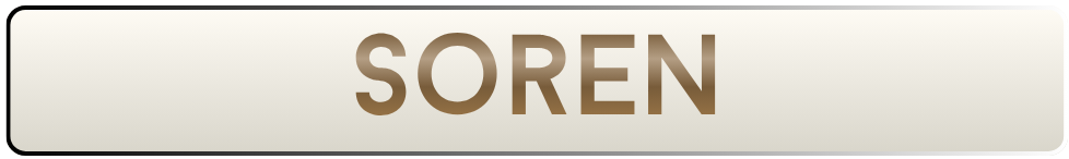 A beige rectangular banner with the word 'SOREN' in large, uppercase, brown letters.
