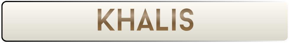 Text that reads, 'KHALIS' in large, bold, beige letters on a light background.