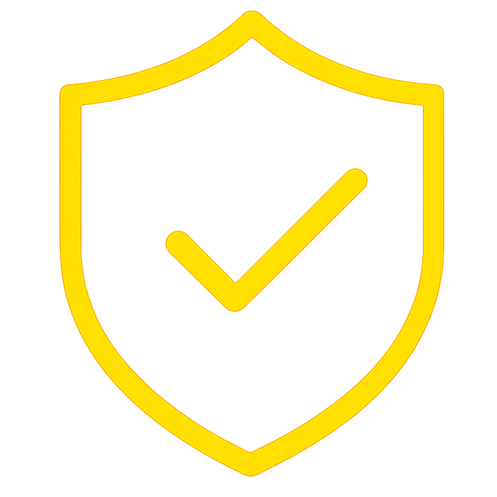 A yellow shield outline with a checkmark inside.