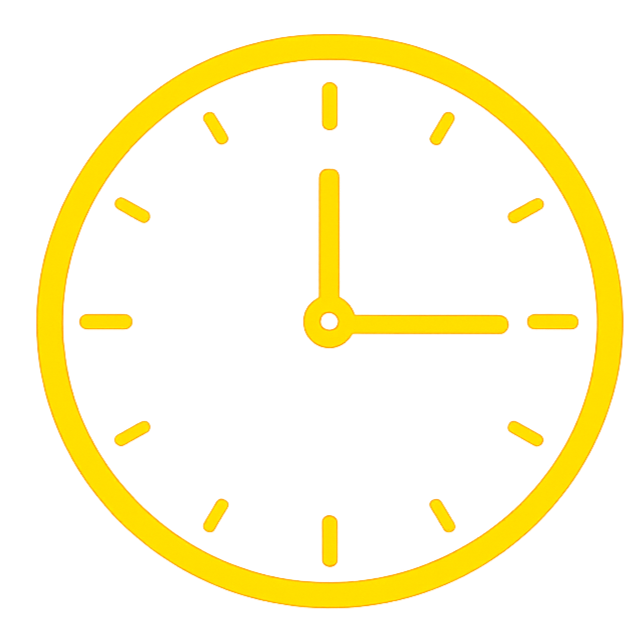 Yellow clock showing 12:15.