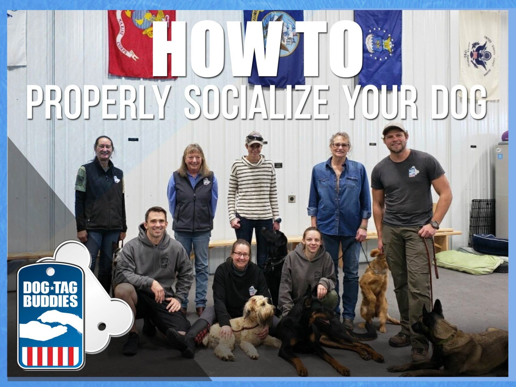 Dog socialization class with owners and dogs learning proper socialization techniques and training skills with Nate Schoemer.